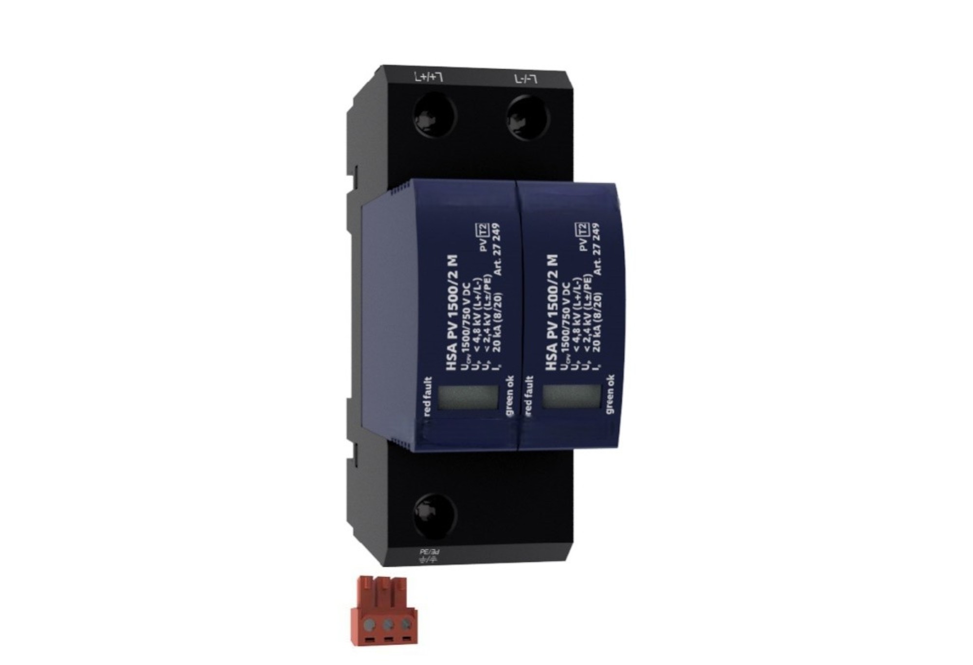Type 2 PV Surge Arrester (การเชื่อมต่อ U/Y) | ไม่มีฟิวส์สำรอง การตรวจสอบระยะไกล